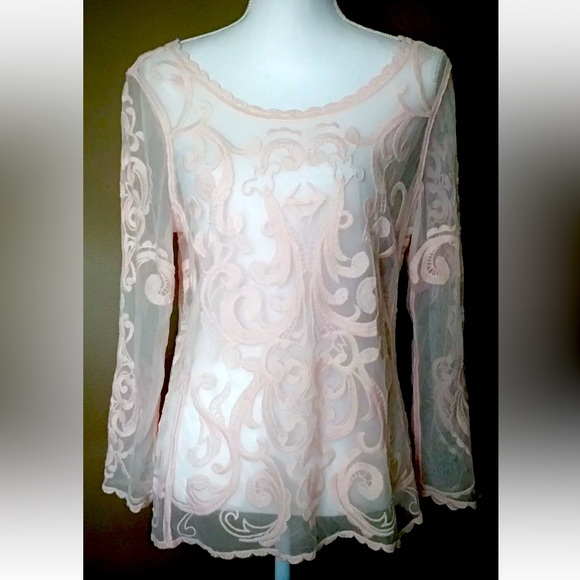 🌸EXPRESS🌸 EMBROIDERED FLORAL LACE MEASH LONG SLEEVE PULLOVER TUNIC TOP NWOT🩰 - Picture 4 of 16